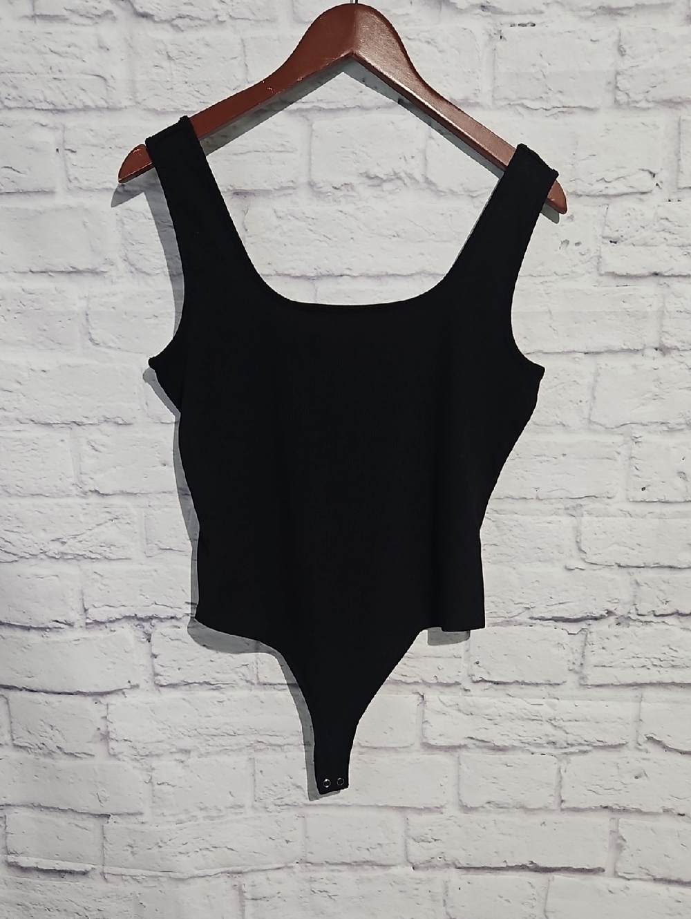 Nine West Black Square Neck Ribbed Bodysuit